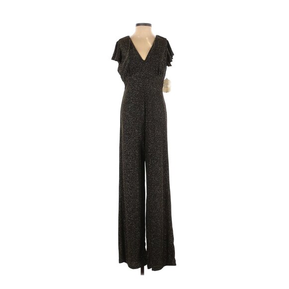 Altar'd State Kinnison Jumpsuit Size Small Black Gold V-neck Metallic Sz S New - Picture 1 of 9